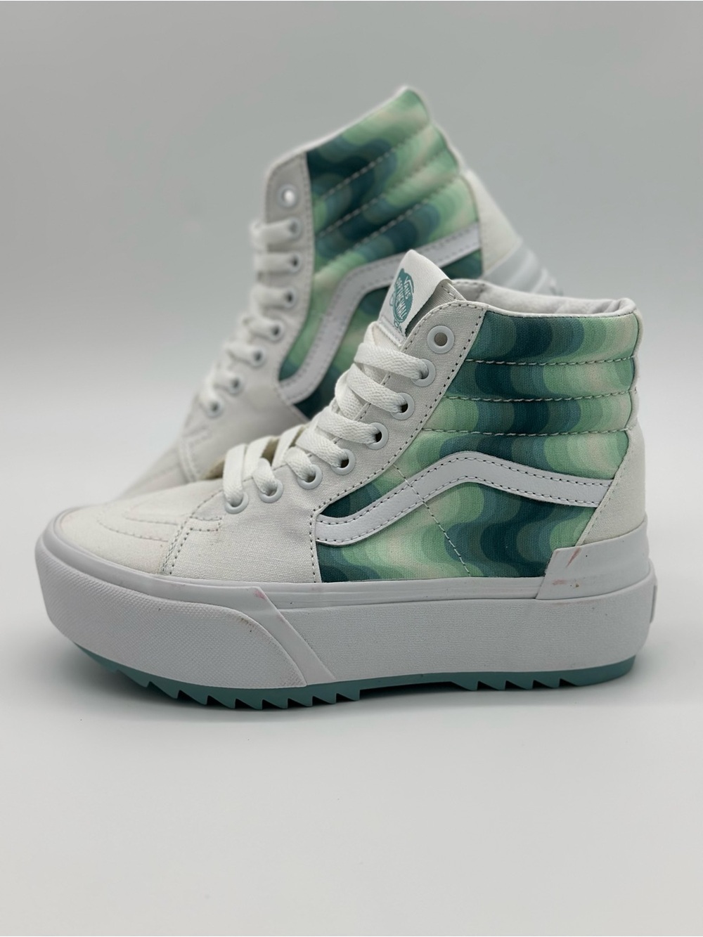 Vans High-Top Platform Sneakers in Mint and White Wave Print
